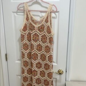 POL Crochet Midi Dress - Cream and Orange